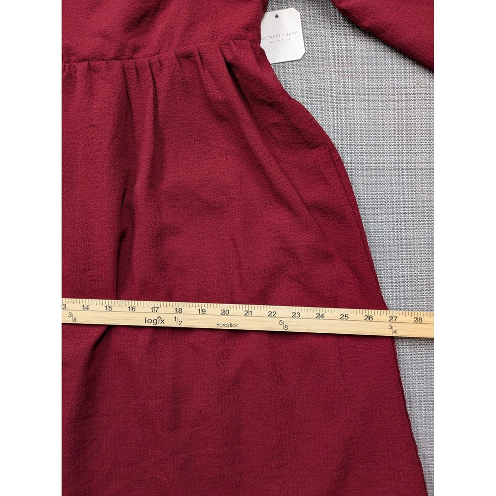 Altar'd State Dress Womens Large Red Square Neck Puff Sleeve Fit & Flare Mini - Picture 11 of 16